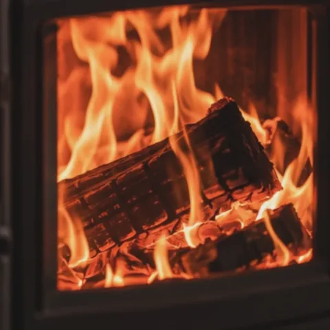 A fire glowing in close-up